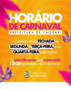 Prefeitura terá ponto facultativo no Carnaval